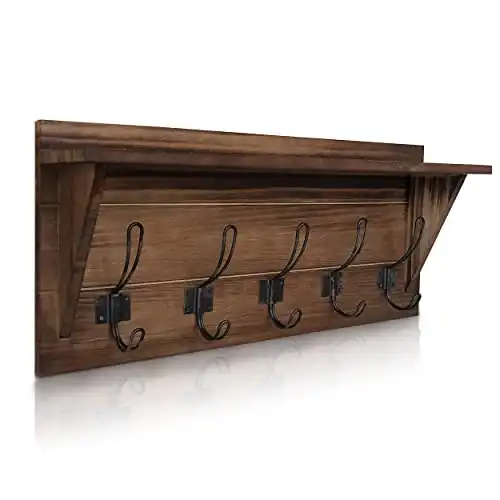 Solid Wood Wall Mounted Coat Rack with Shelf