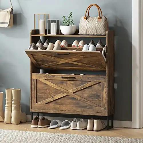 Shoe Storage Cabinet with 2 Flip Drawers