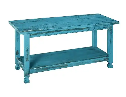 Bright Colorful Entryway Bench with 1 Shelf, Solid Wood