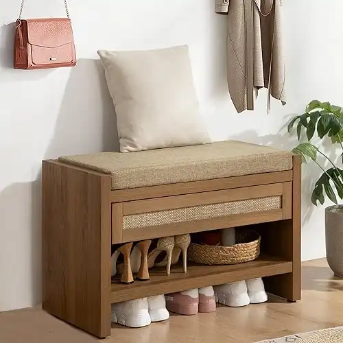 Entryway Bench with Storage Shelf and Drawer