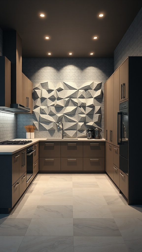 Modern luxury kitchen with textured surfaces and 3D designs